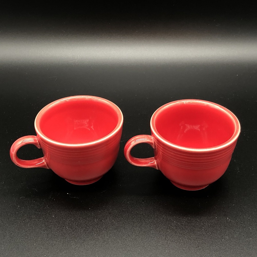 HLC Fiestaware Tea Cups Coffee Mugs Homer Laughlin Red Set 2